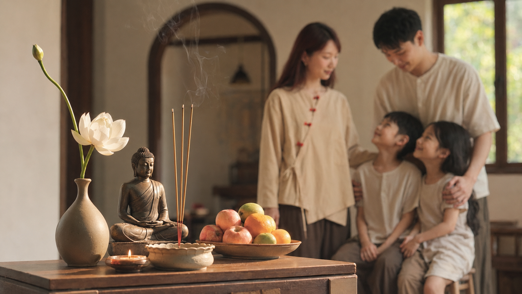 Phật Đản tại nhà, sum vầy bên bàn thờ Phật